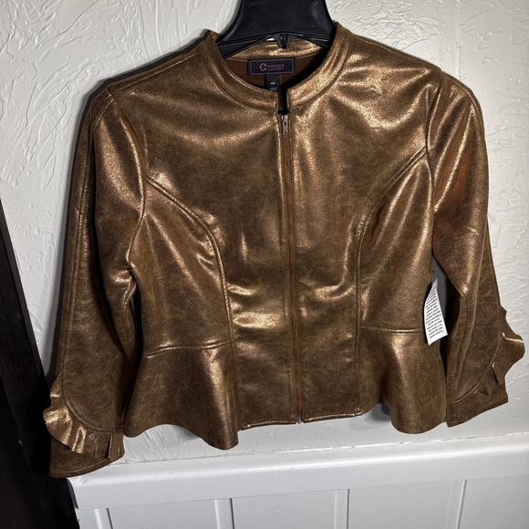 C Wonder by Christian Siriano Jackets & Blazers - C Wonder Christian Siriano Metallic Knit Ruffle Jacket In Bronze WM M PETITE NWT